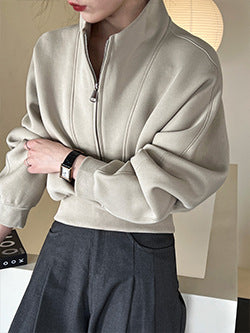 Luxi profile stacked stand collar deep V-neck white shirt Women's lazy batwing sleeve elegant large commuter shirt 9618