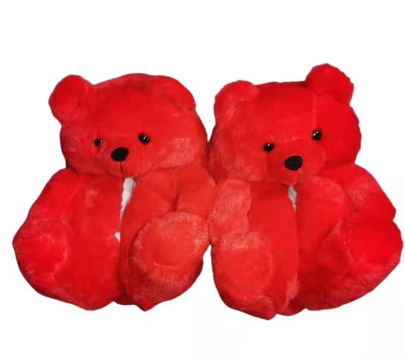 Cartoon Warm Teddy Bear Slippers Cute Little Bear Cotton Shoes Oversized Bear Indoor Home Shoes Winter Plush Wool Warm
