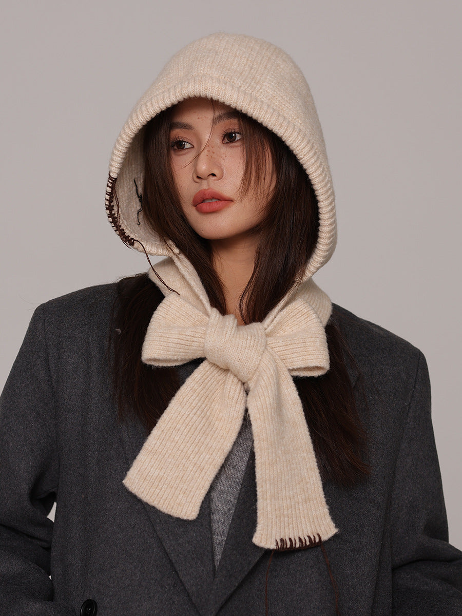 Autumn and winter new high-grade balaclava cap women's outer tie thick knitted warm earmuffs wool hat