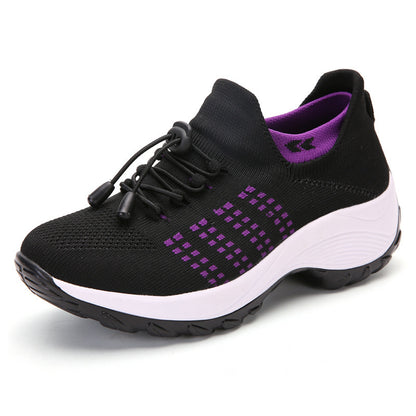 2025 Cross-Border New Large-Size Fly-Knit Mesh Shoes Trendy Mom Shoes Fashionable Sock Shoes Breathable Sports Women's Shoes