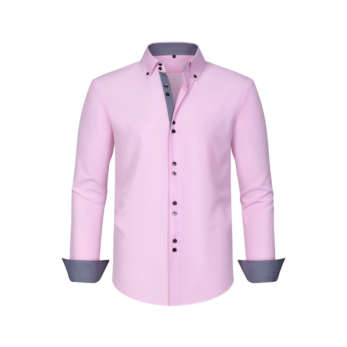 Cross-Border Four-Way Stretch Men's Shirt Polka Dot Color Matching Design Double-Breasted Shirt Men's Amazon Hot Style