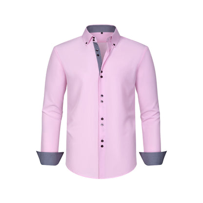 Cross-Border Four-Way Stretch Men's Shirt Polka Dot Color Matching Design Double-Breasted Shirt Men's Amazon Hot Style