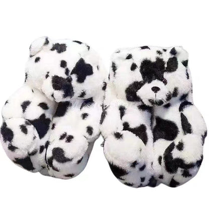 Cartoon Warm Teddy Bear Slippers Cute Little Bear Cotton Shoes Oversized Bear Indoor Home Shoes Winter Plush Wool Warm
