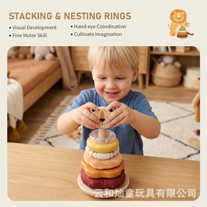 Amazon Baby Early Education Educational Lion Set Pillar Toy Wooden Toddler's Hands-on Brain Stacking Shape Building Blocks