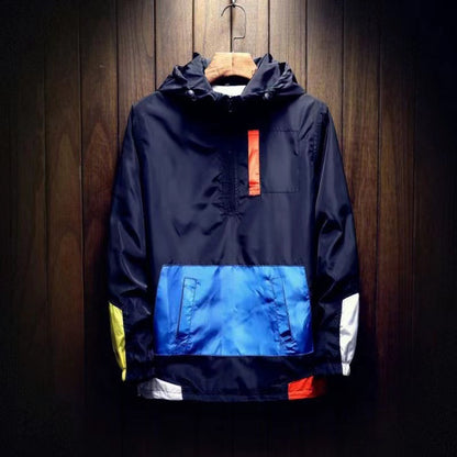 Men’s K-Style Hooded Jacket – Trendy Color-Block Loose Pullover Baseball Jacket, Casual Spring Outerwear