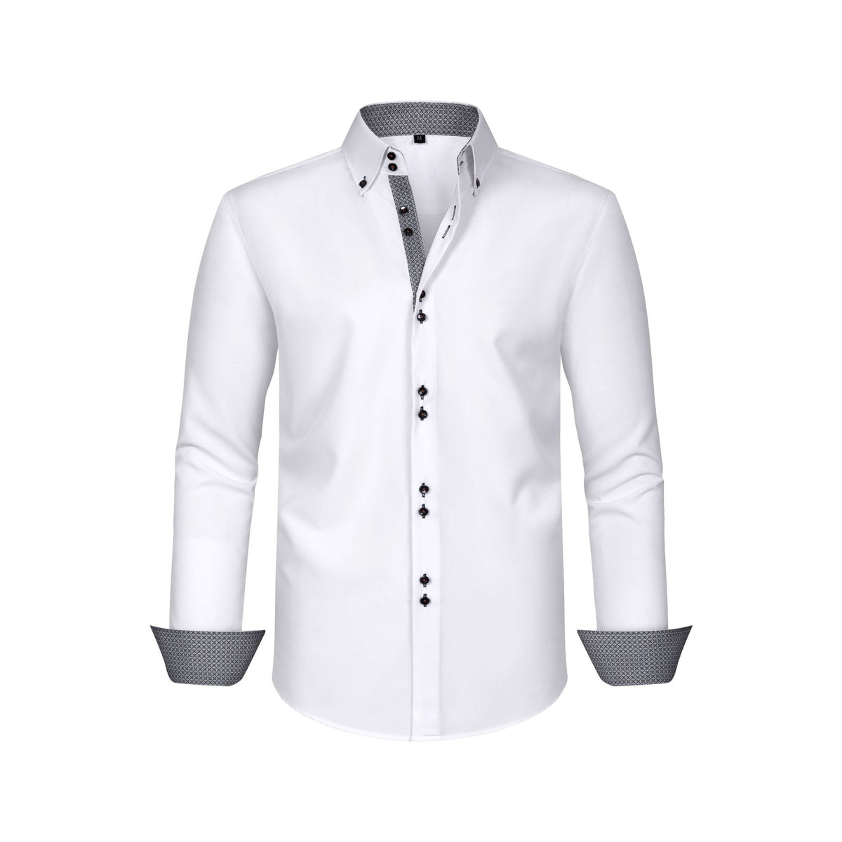 Cross-Border Four-Way Stretch Men's Shirt Polka Dot Color Matching Design Double-Breasted Shirt Men's Amazon Hot Style