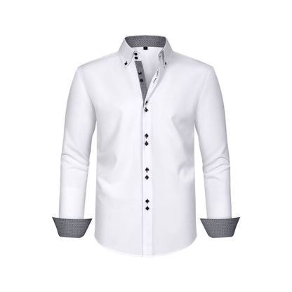 Cross-Border Four-Way Stretch Men's Shirt Polka Dot Color Matching Design Double-Breasted Shirt Men's Amazon Hot Style