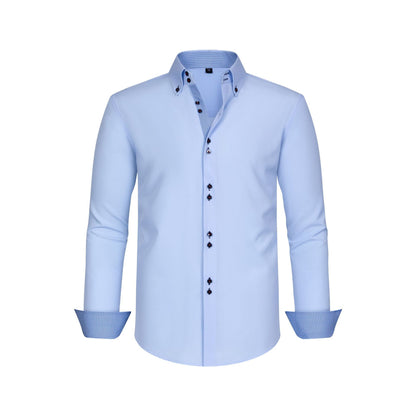 Cross-Border Four-Way Stretch Men's Shirt Polka Dot Color Matching Design Double-Breasted Shirt Men's Amazon Hot Style