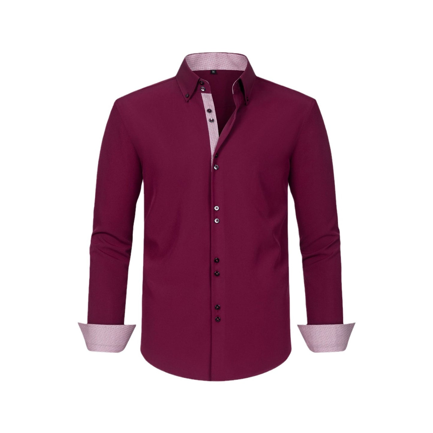 Cross-Border Four-Way Stretch Men's Shirt Polka Dot Color Matching Design Double-Breasted Shirt Men's Amazon Hot Style