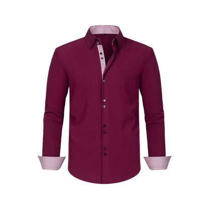 Cross-Border Four-Way Stretch Men's Shirt Polka Dot Color Matching Design Double-Breasted Shirt Men's Amazon Hot Style