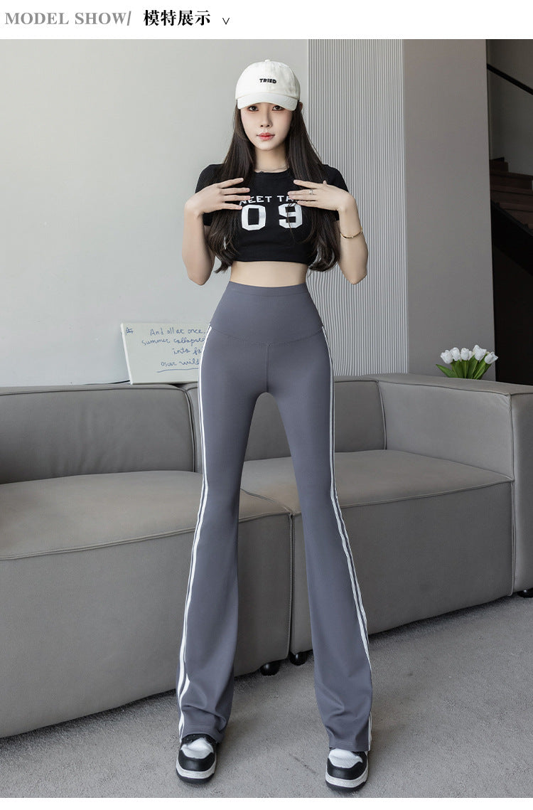 Plus Size Shark Bell Bottoms Spring Pants Women's Outer Wear Boot-Cut Pants Shark Pants High Waist Slim Side White Striped Women's Pants