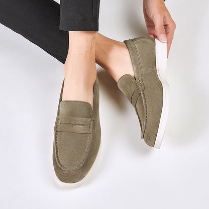 British Style Anti-Velvet Genuine Leather Frosted Loafers Men's Lazy Bean Shoes Slip-on Foil Casual Men's Shoes