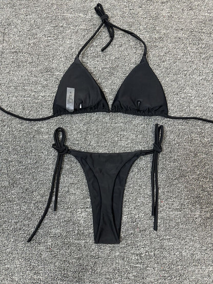 Manufacturers for Europe and the United States swimsuit strap high waist bikini solid color three-point sexy swimwear spot cross-border