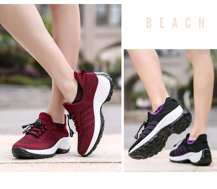2025 Cross-Border New Large-Size Fly-Knit Mesh Shoes Trendy Mom Shoes Fashionable Sock Shoes Breathable Sports Women's Shoes