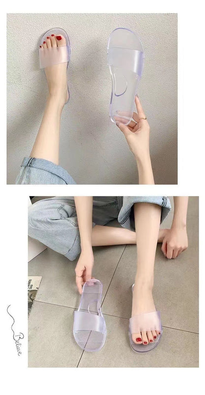 Summer New Crystal Slippers for Women, Large Size, Fashionable Jelly Outer Wear, Casual Home Couple, Deodorant Flip Flops, Cross-Border