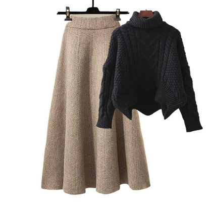 Autumn and Winter Women's Suit 2025 New Design High-Neck Knitted Sweater and Slimming Skirt Two-Piece Set