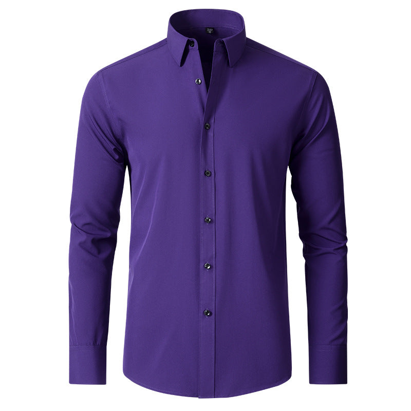 Cross-Border Four-Way Stretch Shirt Men's Shirt Wrinkle-Free and Anti-Wrinkle Amazon Export Thin Cardigan Long-Sleeved Shirt for Men