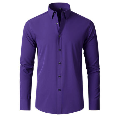 Cross-Border Four-Way Stretch Shirt Men's Shirt Wrinkle-Free and Anti-Wrinkle Amazon Export Thin Cardigan Long-Sleeved Shirt for Men