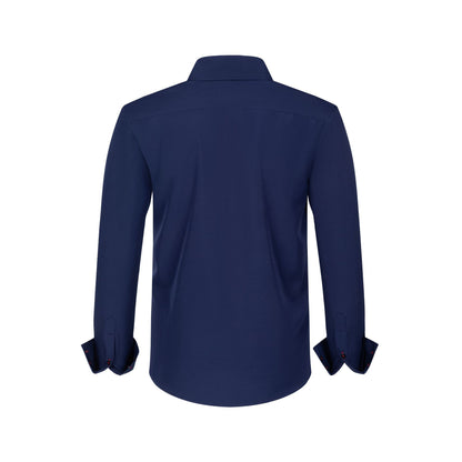 Cross-Border Four-Way Stretch Men's Shirt Polka Dot Color Matching Design Double-Breasted Shirt Men's Amazon Hot Style
