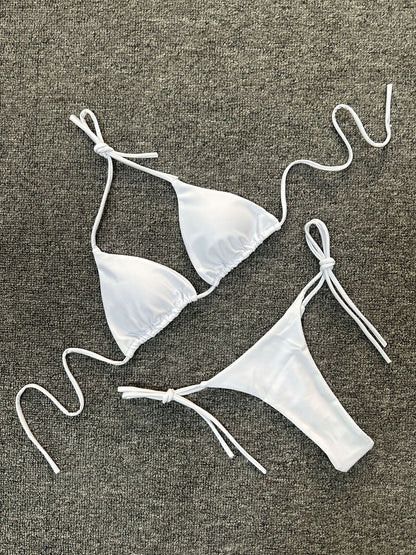 Manufacturers for Europe and the United States swimsuit strap high waist bikini solid color three-point sexy swimwear spot cross-border