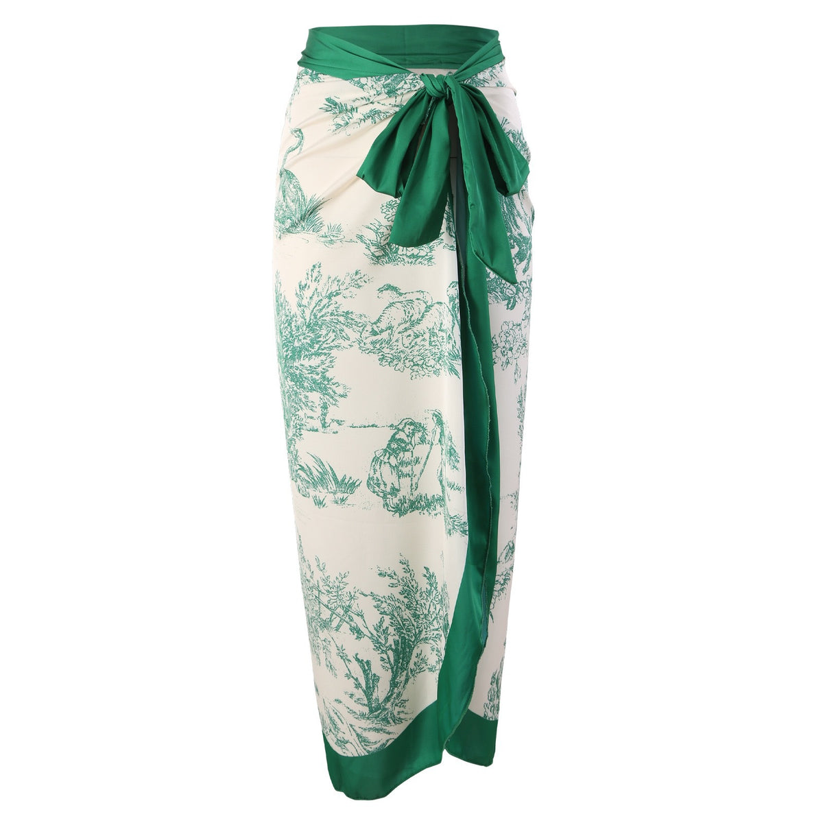 Women’s Retro Tie-Up One-Piece Swimsuit with Sun-Protection Long Skirt Set