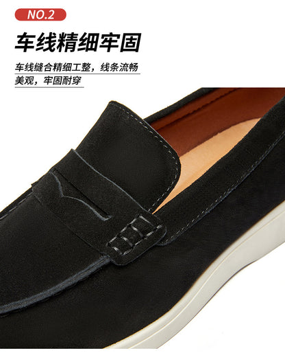 British Style Anti-Velvet Genuine Leather Frosted Loafers Men's Lazy Bean Shoes Slip-on Foil Casual Men's Shoes
