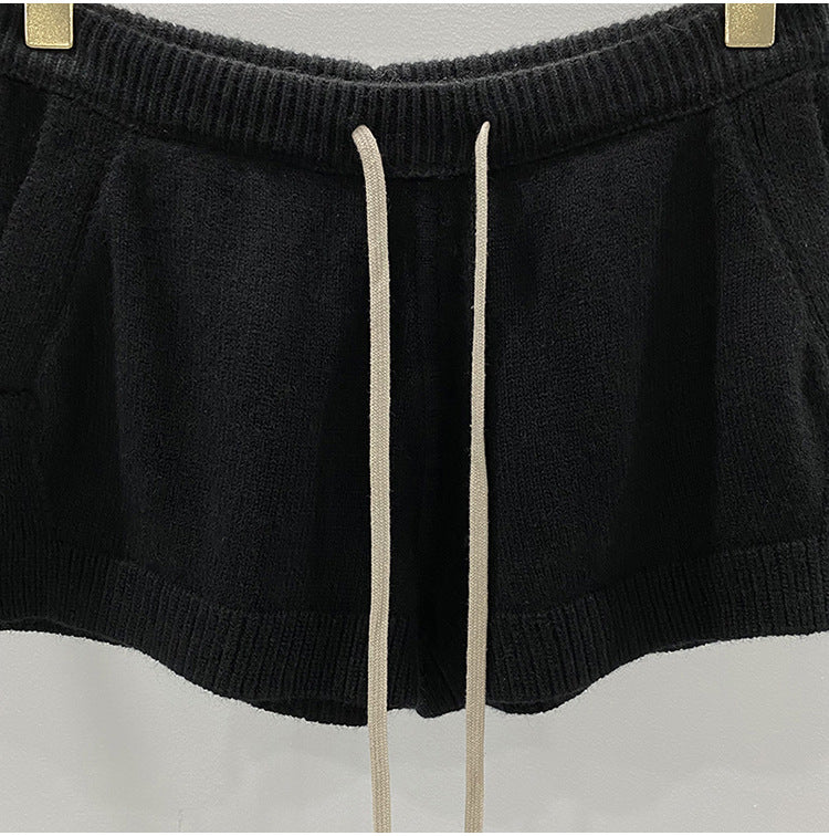 Men’s Dark Style Wool Knit Shorts – Black & Gray Casual Fashion Shorts, Comfortable Stylish Everyday Wear