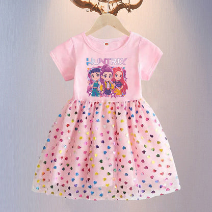 New Girls Dress Summer Short-Sleeved Princess Dress Children's Clothing Children's Gauze Skirt Girl Skirt Hunter Witch Group
