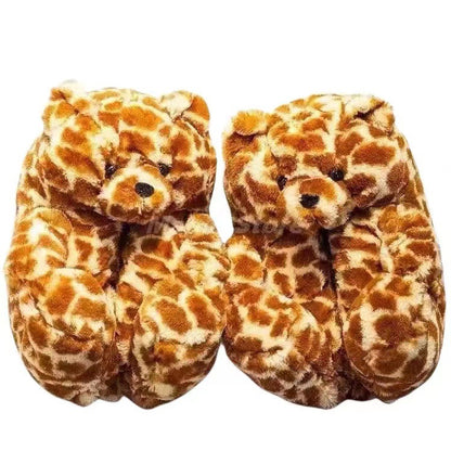 Cartoon Warm Teddy Bear Slippers Cute Little Bear Cotton Shoes Oversized Bear Indoor Home Shoes Winter Plush Wool Warm