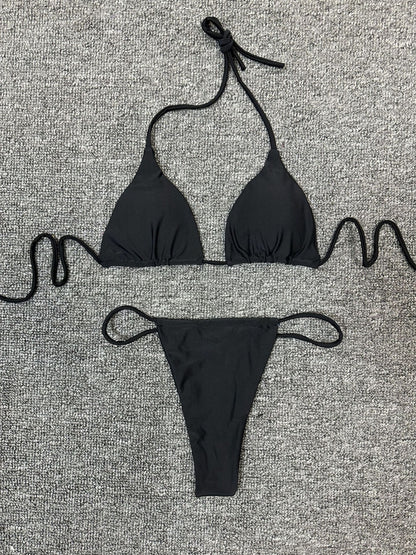 Women’s Solid Color Bikini Set – European & American Style Two-Piece Swimsuit with Stylish Split Design