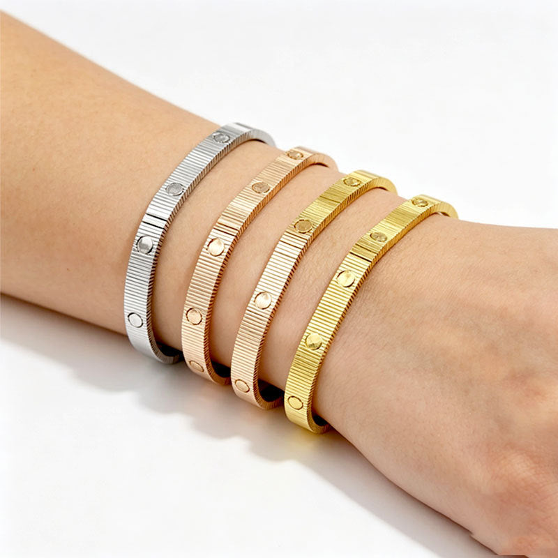 New Style Striped Screw Bracelet, Stainless Steel Plated with 18K Gold, Waterproof, Non-Fading, Titanium Steel High-End Luxury Bracelet