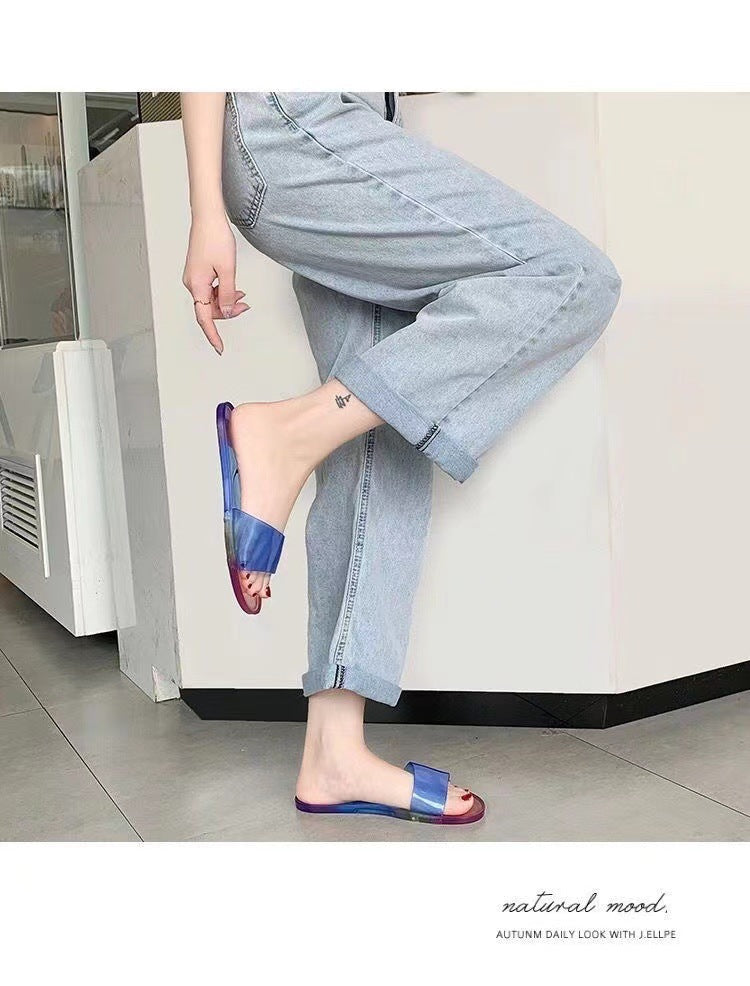 Summer New Crystal Slippers for Women, Large Size, Fashionable Jelly Outer Wear, Casual Home Couple, Deodorant Flip Flops, Cross-Border