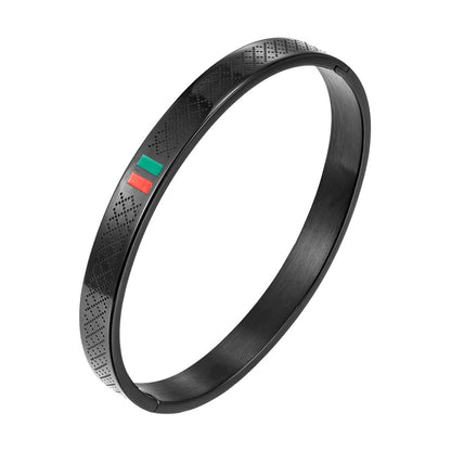 Cross-border stainless steel men's bracelet with red and green tape ring steel gold and black three color jewelry in stock wholesale