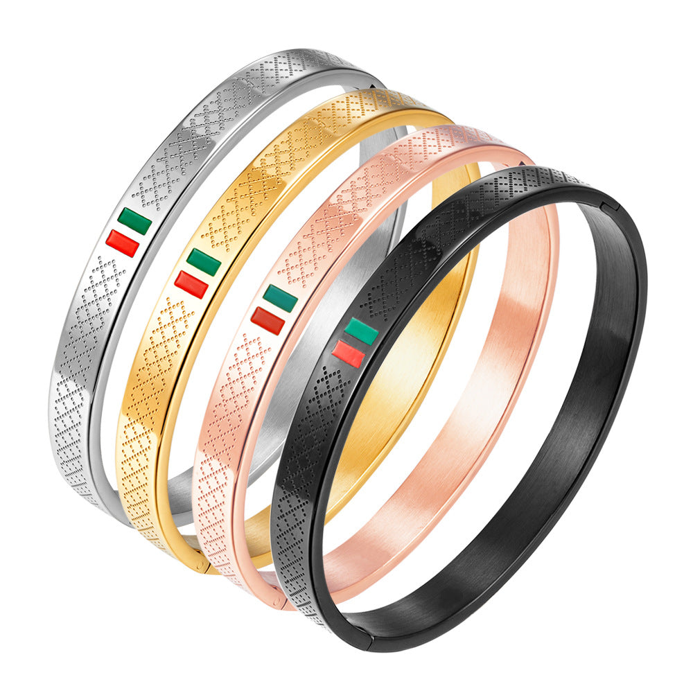 Cross-border stainless steel men's bracelet with red and green tape ring steel gold and black three color jewelry in stock wholesale