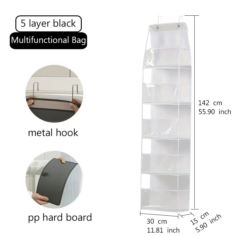 Wall-Mounted Storage Hanging Bag Behind the Door, Multi-Layered Dormitory Storage, Multifunctional Clothing and Toy Plastic Bag Storage Bag