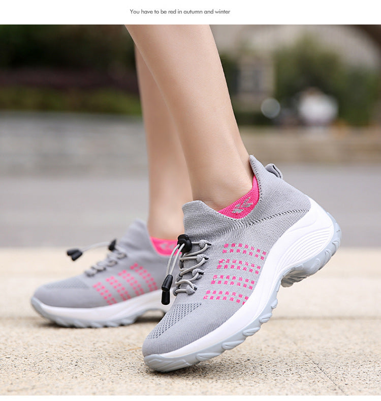 2025 Cross-Border New Large-Size Fly-Knit Mesh Shoes Trendy Mom Shoes Fashionable Sock Shoes Breathable Sports Women's Shoes