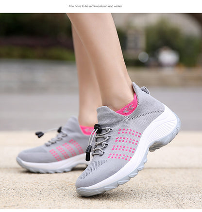 2025 Cross-Border New Large-Size Fly-Knit Mesh Shoes Trendy Mom Shoes Fashionable Sock Shoes Breathable Sports Women's Shoes