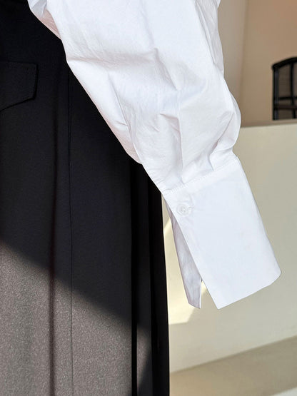 Luxi profile stacked stand collar deep V-neck white shirt Women's lazy batwing sleeve elegant large commuter shirt 9618