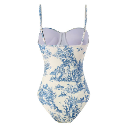 2025 European and American New Style One-Piece Swimsuit for Women, Slim-Fitting, Retro Tie-Up, Sun-Protective Long Skirt Two-Piece Set, Hard-Packed Swimsuit