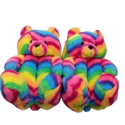Cartoon Warm Teddy Bear Slippers Cute Little Bear Cotton Shoes Oversized Bear Indoor Home Shoes Winter Plush Wool Warm