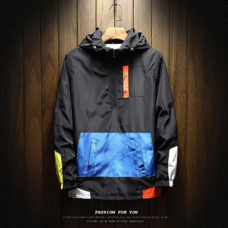 Men’s K-Style Hooded Jacket – Trendy Color-Block Loose Pullover Baseball Jacket, Casual Spring Outerwear