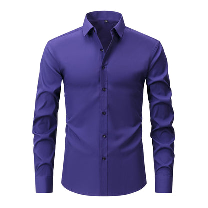 Cross-Border Four-Way Stretch Shirt Men's Shirt Wrinkle-Free and Anti-Wrinkle Amazon Export Thin Cardigan Long-Sleeved Shirt for Men