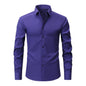 Cross-Border Four-Way Stretch Shirt Men's Shirt Wrinkle-Free and Anti-Wrinkle Amazon Export Thin Cardigan Long-Sleeved Shirt for Men