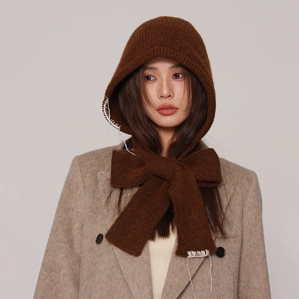 Autumn and winter new high-grade balaclava cap women's outer tie thick knitted warm earmuffs wool hat