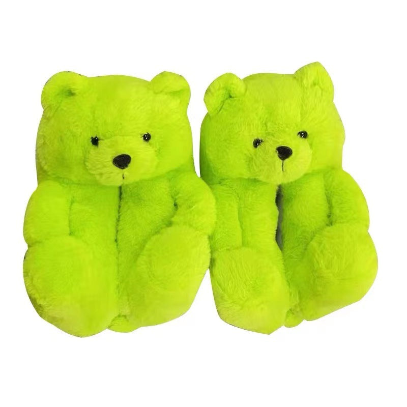 Cartoon Warm Teddy Bear Slippers Cute Little Bear Cotton Shoes Oversized Bear Indoor Home Shoes Winter Plush Wool Warm