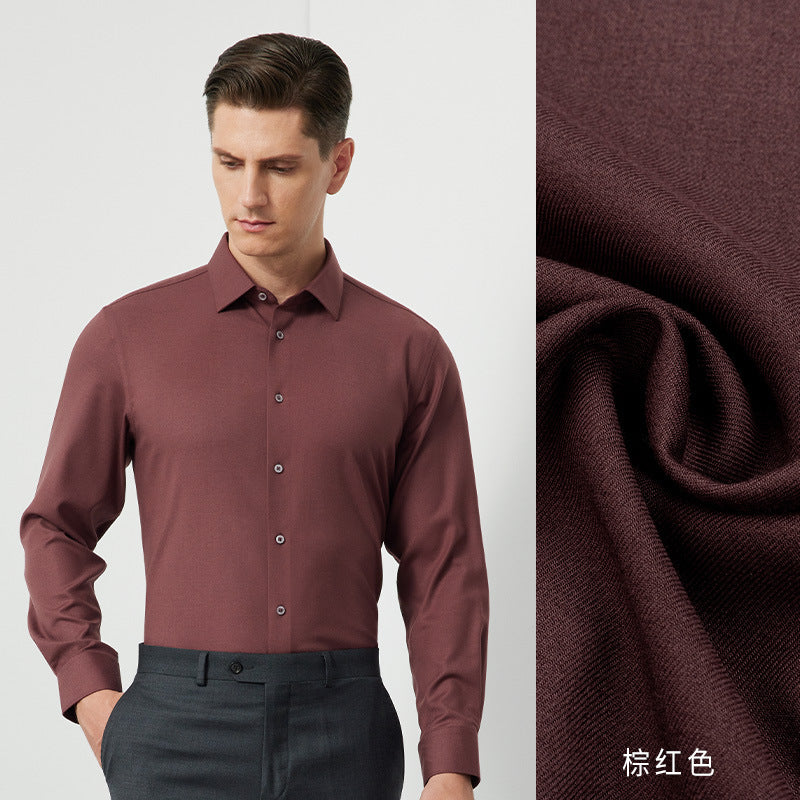 Men's Long-Sleeved Shirt Made of Sheep Wool, Machine Washable, Autumn and Winter 2025, Modal Thickened, Business High-End Casual Shirt