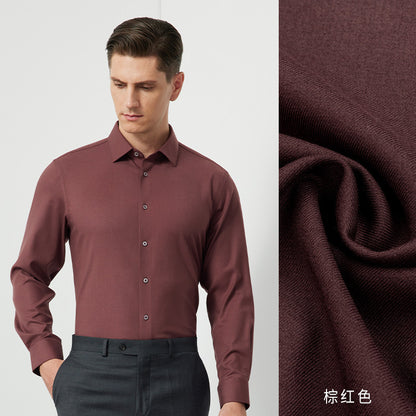 Men's Long-Sleeved Shirt Made of Sheep Wool, Machine Washable, Autumn and Winter 2025, Modal Thickened, Business High-End Casual Shirt