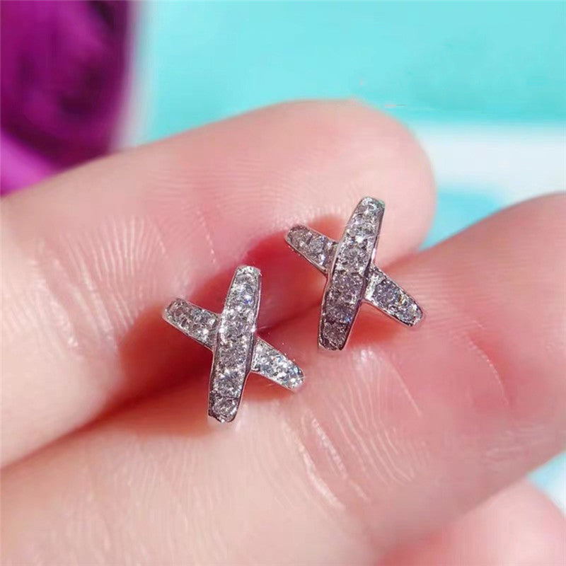 Amazon Minimalist Cool Style Zircon X-shaped Earrings for Women Simple Small Letter All-match Student Earrings e7501