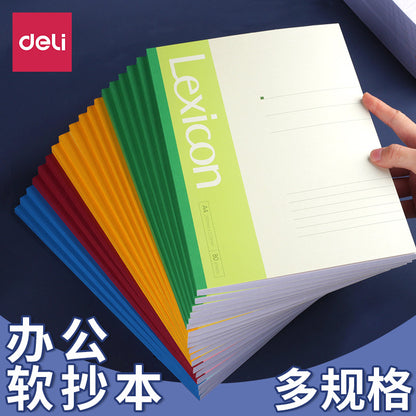 Deli Notebook B5 Large A4 Notepad Thickeneded Soft Copy A5 Simple Business Exercise Book Soft Surface Copy
