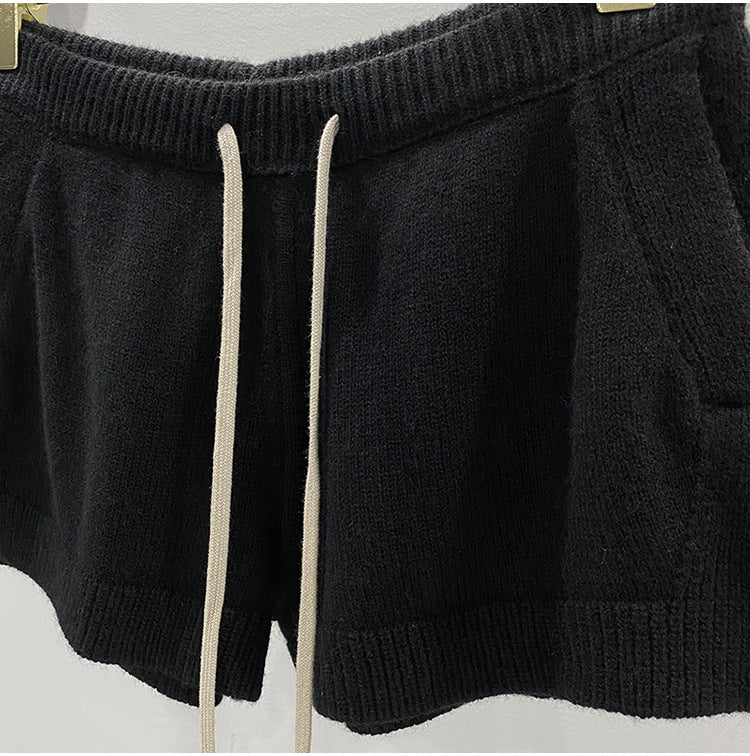 Men’s Dark Style Wool Knit Shorts – Black & Gray Casual Fashion Shorts, Comfortable Stylish Everyday Wear